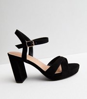 New Look Black Suedette 2 Part Platform Block Heel Sandals